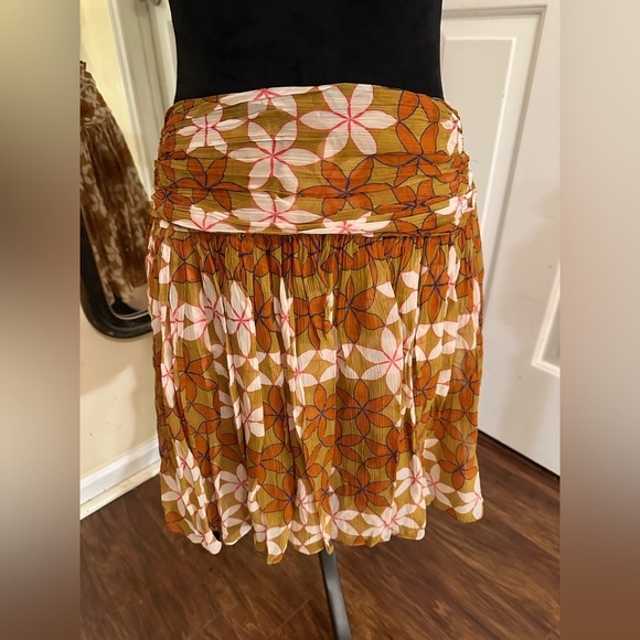 Anthropologie Guapa Pumpkin Orange Color Ruched Floral Print Mini Skirt S - Picture 5 of 11